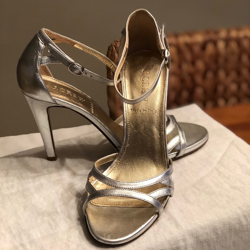 Jcrew wedding collection heels in silver leather